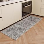 Runner Rug Hallway Runner Rug Washable Kitchen Runner Rugs with Rubber Backing 2'6''x8' 100% Polyester Vintage Rug for Entryway Indoor, Kitchen, Laundry, Bedroom (Grey and Brown)