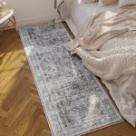 Runner Rug Hallway Runner Rug Washable Kitchen Runner Rugs with Rubber Backing 2'6''x8' 100% Polyester Vintage Rug for Entryway Indoor, Kitchen, Laundry, Bedroom (Grey and Brown)