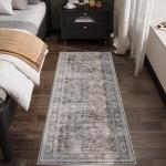 Runner Rug Hallway Runner Rug Washable Kitchen Runner Rugs with Rubber Backing 2'6''x8' 100% Polyester Vintage Rug for Entryway Indoor, Kitchen, Laundry, Bedroom (Grey and Brown)
