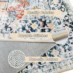 Area Rugs Washable Non-Slip, Floral Vintage Distress Print Pattern Medallion Carpet for Living Room Bedroom Dining Room, Beige Navy Blue Orange Colorful (Blue, 5' x 7')