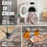 Area Rugs Washable Non-Slip, Floral Vintage Distress Print Pattern Medallion Carpet for Living Room Bedroom Dining Room, Beige Navy Blue Orange Colorful (Blue, 5' x 7')