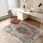 Area Rugs Washable Non-Slip, Floral Vintage Distress Print Pattern Medallion Carpet for Living Room Bedroom Dining Room, Beige Navy Blue Orange Colorful (Blue, 5' x 7')