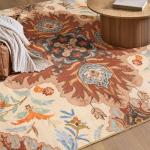 Phantoscope Washable Area Rug 5'x7' Non-Slip, Vintage Boho Rugs for Living Room, Bedroom, Dining Room, Fall Orange Floral Medallion Pattern, Low-Pile Foldable Floor Carpet, Rust/Multi Floral