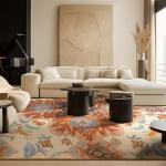 Phantoscope Washable Area Rug 5'x7' Non-Slip, Vintage Boho Rugs for Living Room, Bedroom, Dining Room, Fall Orange Floral Medallion Pattern, Low-Pile Foldable Floor Carpet, Rust/Multi Floral