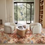 Phantoscope Washable Area Rug 5'x7' Non-Slip, Vintage Boho Rugs for Living Room, Bedroom, Dining Room, Fall Orange Floral Medallion Pattern, Low-Pile Foldable Floor Carpet, Rust/Multi Floral