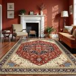 Macgace 5x7 Orange Red Area Rug for Living Room, Machine Washable Rugs with Non-Slip Backing for Bedroom, Vintage Medallion Carpet Dining Room Office Kids Room Decor