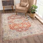Bloom Rugs Caria Washable Non-Slip 5x7 Rug - Orange/Olive Beige Traditional Area Rug for Living Room, Bedroom, Dining Room, and Kitchen - Exact Size: 5' x 7'