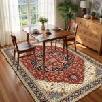 Macgace 5x7 Orange Red Area Rug for Living Room, Machine Washable Rugs with Non-Slip Backing for Bedroom, Vintage Medallion Carpet Dining Room Office Kids Room Decor