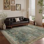 Latte&Fog 5x7 Area Rugs for Living Room, Vintage Green Washable Rug