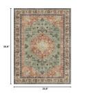Washable Boho Area Rug Red Rust Green Large Living Room 3'×5' Rug Non-Slip Soft Oriental Vintage Bedroom Carpet Dining Room Nursery Home Office Indoor Decor