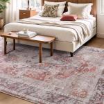 YOH Boho Washable Rug 5x7, Rust Red Vintage Non Slip Area Rug, Distressed Indoor Carpet for Living Room Bedroom Kitchen Office