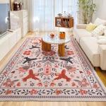Blivonta Machine Washable 5x7 Area Rugs - Non Slip Boho Vintage Carpet for Living Room, Bedroom & Kitchen (Orange)