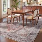 YOH Boho Washable Rug 5x7, Rust Red Vintage Non Slip Area Rug, Distressed Indoor Carpet for Living Room Bedroom Kitchen Office