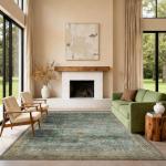 Latte&Fog 5x7 Area Rugs for Living Room, Vintage Green Washable Rug
