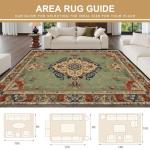8x10 Area Rugs for Bedroom Boho Washable Rug for Living Room Floral Vintage Distress Print Medallion Brick Red Rust Neutral Motifs Soft Rubber Backed Non-Slip Carpet for Dining Room Office