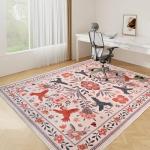 Blivonta Machine Washable 5x7 Area Rugs - Non Slip Boho Vintage Carpet for Living Room, Bedroom & Kitchen (Orange)