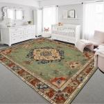 8x10 Area Rugs for Bedroom Boho Washable Rug for Living Room Floral Vintage Distress Print Medallion Brick Red Rust Neutral Motifs Soft Rubber Backed Non-Slip Carpet for Dining Room Office