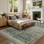 Latte&Fog 5x7 Area Rugs for Living Room, Vintage Green Washable Rug