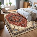 Macgace 5x7 Orange Red Area Rug for Living Room, Machine Washable Rugs with Non-Slip Backing for Bedroom, Vintage Medallion Carpet Dining Room Office Kids Room Decor