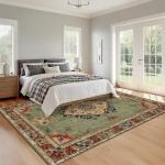 8x10 Area Rugs for Bedroom Boho Washable Rug for Living Room Floral Vintage Distress Print Medallion Brick Red Rust Neutral Motifs Soft Rubber Backed Non-Slip Carpet for Dining Room Office