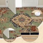 8x10 Area Rugs for Bedroom Boho Washable Rug for Living Room Floral Vintage Distress Print Medallion Brick Red Rust Neutral Motifs Soft Rubber Backed Non-Slip Carpet for Dining Room Office