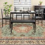 Washable Boho Area Rug Red Rust Green Large Living Room 3'×5' Rug Non-Slip Soft Oriental Vintage Bedroom Carpet Dining Room Nursery Home Office Indoor Decor