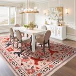 Blivonta Machine Washable 5x7 Area Rugs - Non Slip Boho Vintage Carpet for Living Room, Bedroom & Kitchen (Orange)