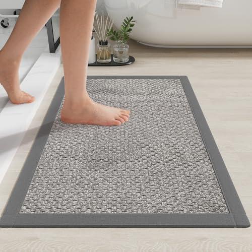 YDKGL Non Slip Bath Mat Bathroom Rugs, Soft Jute-Like Ultra Thin Bath Mats, Rubber Backing Super Absorbent Quick Dry Bath Rug Shower Mat Fit Under Door Bathroom Floor, Machine Washable, Gray 16" x 24"