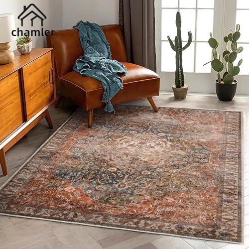 chamler 5x7 Washable Area Rug Vintage Traditional Floor Cover Foldable Thin Kitchen Accent Indoor Distressed Non Slip Carpet Rugs for Bedroom Living Room Bathroom