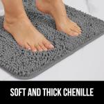 GORILLA GRIP Plush Absorbent Shaggy Chenille Bath Rug Mat for Square Toilet Base with Rubber Backing, Machine Washable Rugs, Soft Microfiber Contour Mats for Toilets, Bathroom Decor, Grey
