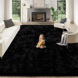 8x10 Area Rugs for Living Room: Soft Black Fluffy Rug Shag Washable Rug Plush Fuzzy Indoor Carpet for Bedroom Nursery Playroom Girls Boys Kids Room (Black, 8'x10')