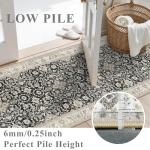 Kitchen Mats Vintage Throw Carpet 2x4 Black Beige - Non-Slip Stain and Water Resistant Soft Low-Pile Thin Rug for Hallway Bathroom Bedroom