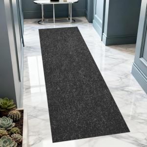 Outdoor Runner Rug 2X6 ft for Hallway, Black Fine Stripes Non-Slip Outdoor Indoor Runner Rugs with TPR Backing Suitable for Balcony, Kitchen, Patio, Garage, Deck, Stair and Entryway Areas