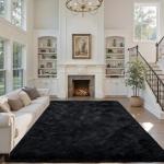 5x7 Black Area Rugs for Living Room, Large Fluffy Shag Bedroom Rugs Non-Slip, Ultra Soft Plush Carpet for Nursery Kids PlayRoom Dorm Office Indoor Modern Carpets