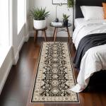 Washable Hallway Runner Rug 2x6: Non Slip Runner Rugs with Rubber Backing Soft Kitchen Rug Farmhouse Distressed Carpet Runner for Living Room Bedroom Bathroom (Black/Green, 2X6)