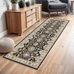 Washable Hallway Runner Rug 2x6: Non Slip Runner Rugs with Rubber Backing Soft Kitchen Rug Farmhouse Distressed Carpet Runner for Living Room Bedroom Bathroom (Black/Green, 2X6)