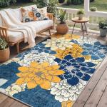 GENIMO Indoor Outdoor Area Rug 5'x8', Machine Washable Rugs for Patio, Waterproof, Non-Slip Easy Cleaning Floral Outdoor Mat 