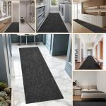 Outdoor Runner Rug 2X6 ft for Hallway, Black Fine Stripes Non-Slip Outdoor Indoor Runner Rugs with TPR Backing Suitable for Balcony, Kitchen, Patio, Garage, Deck, Stair and Entryway Areas