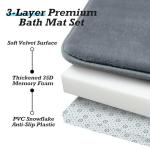 HUXMEYSON Bathroom Rugs Sets 3 Piece, Non-Slip & Quick Dry Bath Mat Set, Ultra Soft Velvet Bath Rugs for Bathroom, Toilet and Shower Floor, Grey