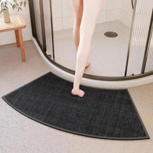 Non-Slip Corner Shower Mats,Semi-Circular Bath Mat, Curved Bath Rug, Washable Absorbent Camper Bathroom Rug, Corner Bath Mat Carpet for Circular Shower (Black, 16''X29'')