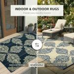 wikiwiki Outdoor Rug, 5x8ft Waterproof Reversible Mat Indoor Outdoor Rugs Carpet, Small Area Rug Plastic Straw Rug for Patio Deck Balcony Pool RV Camping Beach Picnic, Blue & Beige, Rugscape Series