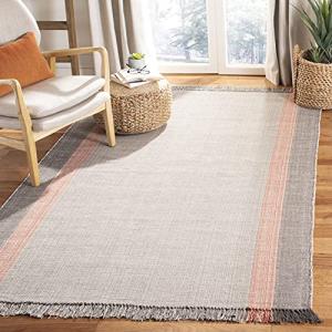 SAFAVIEH Area Rug 8x10 - Montauk Collection - Large - Terracotta & Grey, Handmade Flat Weave Cotton, Boho Farmhouse Stripe Pattern, Ideal for Living Room, Bedroom, Office, Dining Space (MTK301P)