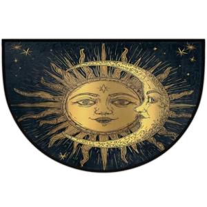 Half Round Rugs Ancient Antique Sun Moon Star Semicircular Indoor Door Mat Entryway Welcome Mat Non-Slip Half Round Low Profile Door Mat for Patio High Traffic Areas