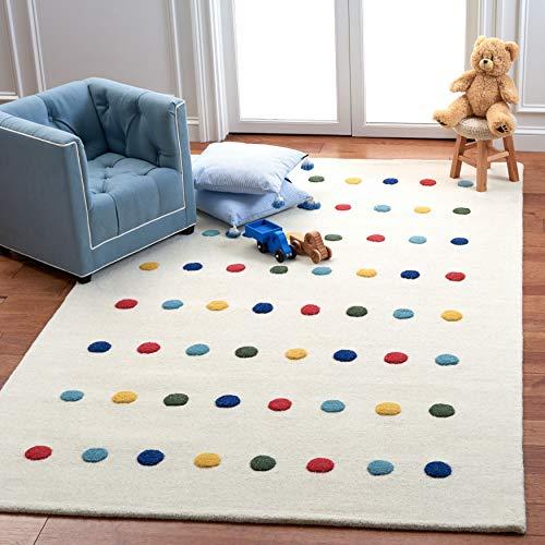SAFAVIEH Area Rug 8x10 - Kids Collection - Large - Ivory, Handmade Wool, Polka Dot Pattern, Ideal for Bedroom, Playroom, Nursery, Boys & Girls Room (SFK804A)