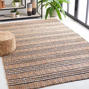 SAFAVIEH Area Rug 8x10 - Natural Fiber Collection - Large - Navy & Natural, Handmade Jute & Cotton Flat Weave, Stripe Pattern, Ideal for Living Room, Bedroom, Dining Space (NFB651N)