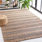 SAFAVIEH Area Rug 8x10 - Natural Fiber Collection - Large - Navy & Natural, Handmade Jute & Cotton Flat Weave, Stripe Pattern, Ideal for Living Room, Bedroom, Dining Space (NFB651N)