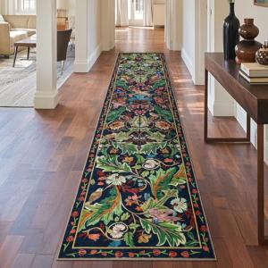 nesrt Botanical Runners for Hallways Kitchen Rug Non Slip 2x10, Long Washable Boho Jungle Runner Rugs, Soft Floral Forest Birds Carpet Runner for Hall, Laundry, Bedroom, Bathroom (Dark Green)