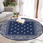 Supdreamc Luxurious 36" Diameter Round Area Rug - Paisley Navy Blue Pattern Non Slip Kitchen Rug Abstract Decor for Living Room, Home, Bedroom, Absorbent Memory Foam Standing Mat