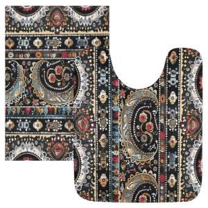WELLDAY Bath Mat, Soft Absorbent Non Slip Bathroom Rugs, African Paisley Pattern Bath Mats for Bathroom, Toilet, Shower Floor 16 X 24 in