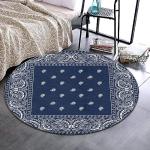 Supdreamc Luxurious 36" Diameter Round Area Rug - Paisley Navy Blue Pattern Non Slip Kitchen Rug Abstract Decor for Living Room, Home, Bedroom, Absorbent Memory Foam Standing Mat